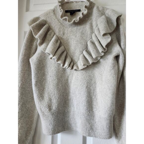 French Connection Sweater Medium Cream Long Sleeve Ruffle Wool Blend - Picture 4 of 8